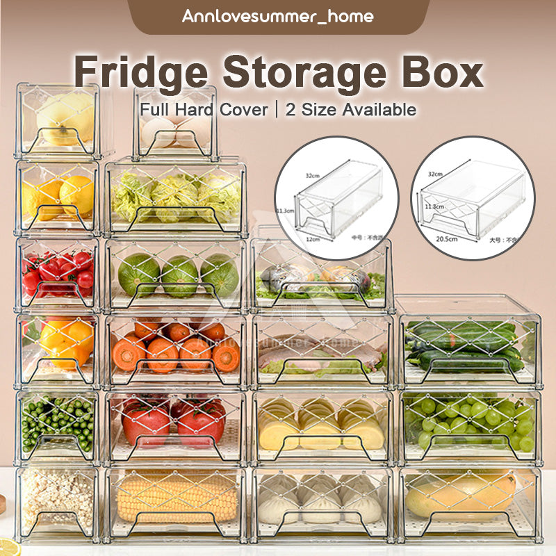 【𝗔𝗦𝗛】Premium🔥Hard Drawer Stackable Kitchen Storage Cabinet, Refrigerator,Freezer Food Storage Box with Handles, Food