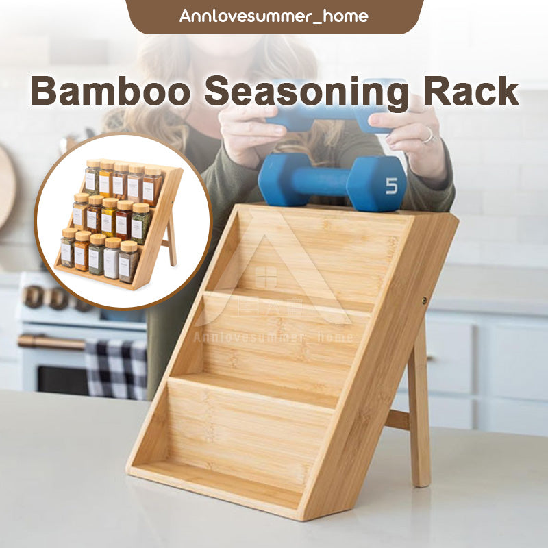 【𝗔𝗦𝗛】Bamboo Spice Rack Organizer Spice Rack Organizer 3 Tiers Seasoning Organizer 三层折叠调味瓶架