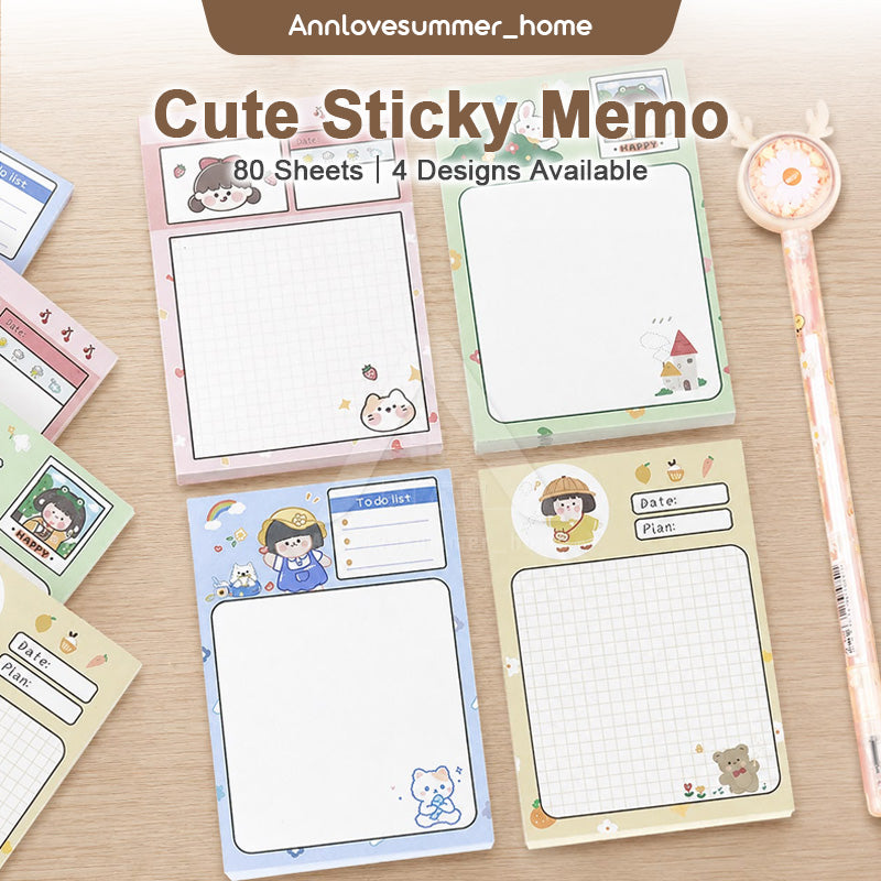 【𝗔𝗦𝗛】80 Sheets Cute Girl 👧🏻 Cheap Sticky Memo Pad Colourful Student Pen Stationery Portable Journal Diary 可爱女孩迷你便利贴