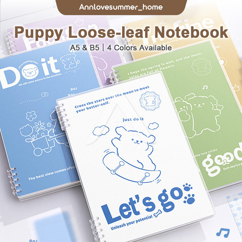 【𝗔𝗦𝗛】A5/B5 Puppy Loose-leaf Notebook, Coil Notebook, Multi-functional Diary Minimalist Notebook 线条小狗活页本