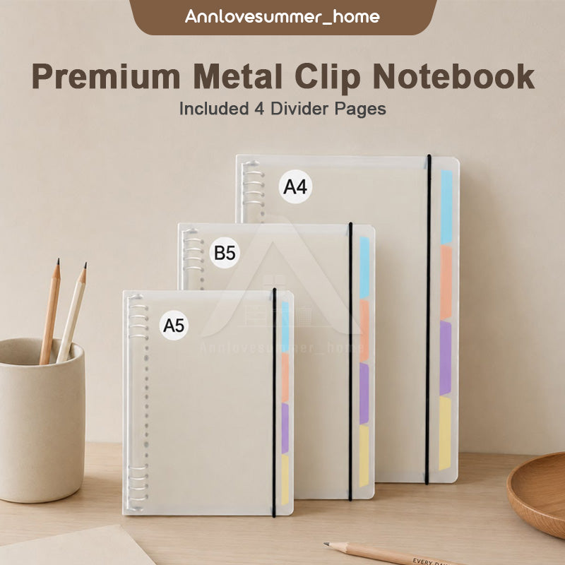 【𝗔𝗦𝗛】FULL SET❗️Muji Metal A5/A4/B5 Transparent Cover Straps & Divider Page Student Notebook Journal Inner Page Refill笔记本