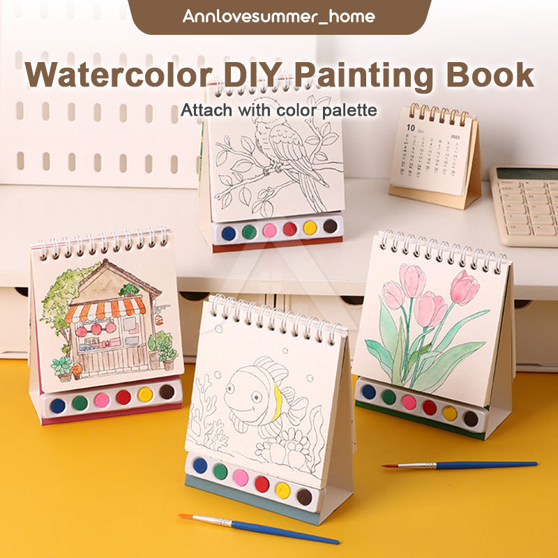 【𝗔𝗦𝗛】Creative Watercolor DIY Painting Book Portable水粉画自带颜料涂色绘本