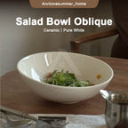 【𝗔𝗦𝗛】Ins Slanted Salad Bowl Oblique Bowl Ceramic Bowl Pure White Creative Noodle Bowl Ins风简约斜口碗