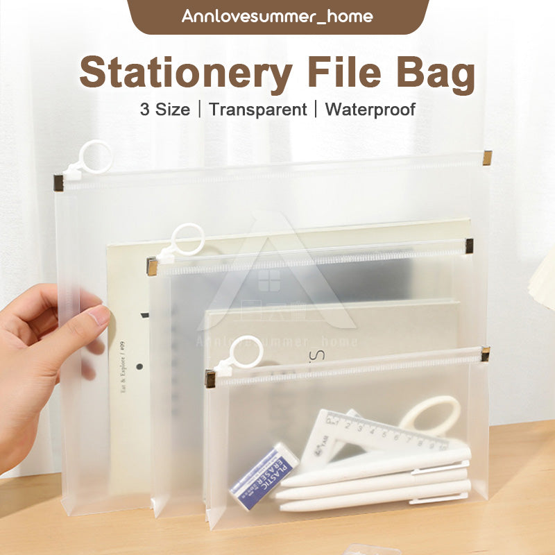 【𝗔𝗦𝗛】A4| A5| B6 （3 Bundle）Muji Matte Transparent Ring Zipper Student Cheap File Bag Supplies Waterproof Stationery 文具袋