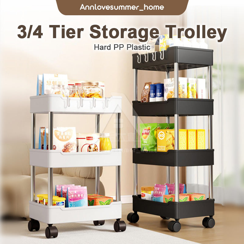 【𝗔𝗦𝗛】Hard PP Plastic 3/4 Tier Multifunction Storage Trolley