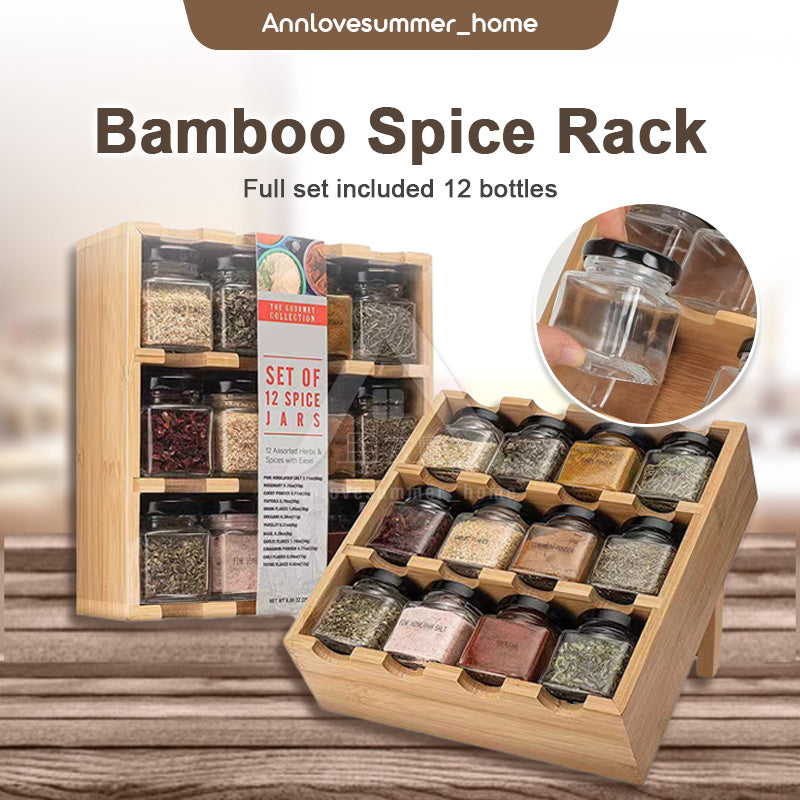 【𝗔𝗦𝗛】Bamboo Spice Rack (Full set included 12 bottles) Organizer Spice Rack 12格调料收纳架