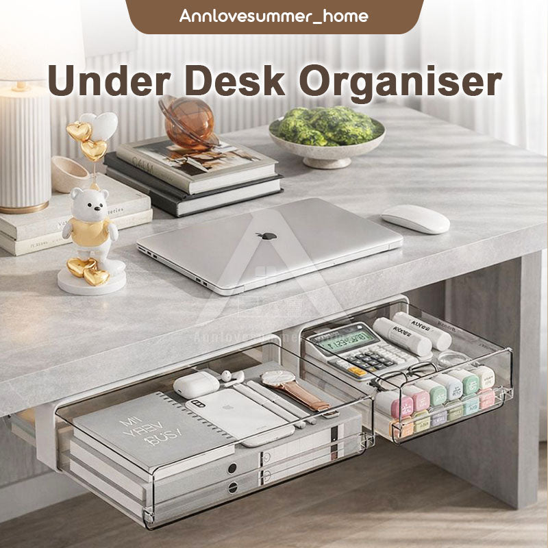 【𝗔𝗦𝗛】Under-Desk Drawer Storage Box Dormitory Stationery Organizer Office Desk Hidden Storage Box Makeup Organizer Box