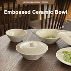 【𝗔𝗦𝗛】Embossed Ceramic Bowl with Lid French Style Dinner Bowl法式浮雕陶瓷碗
