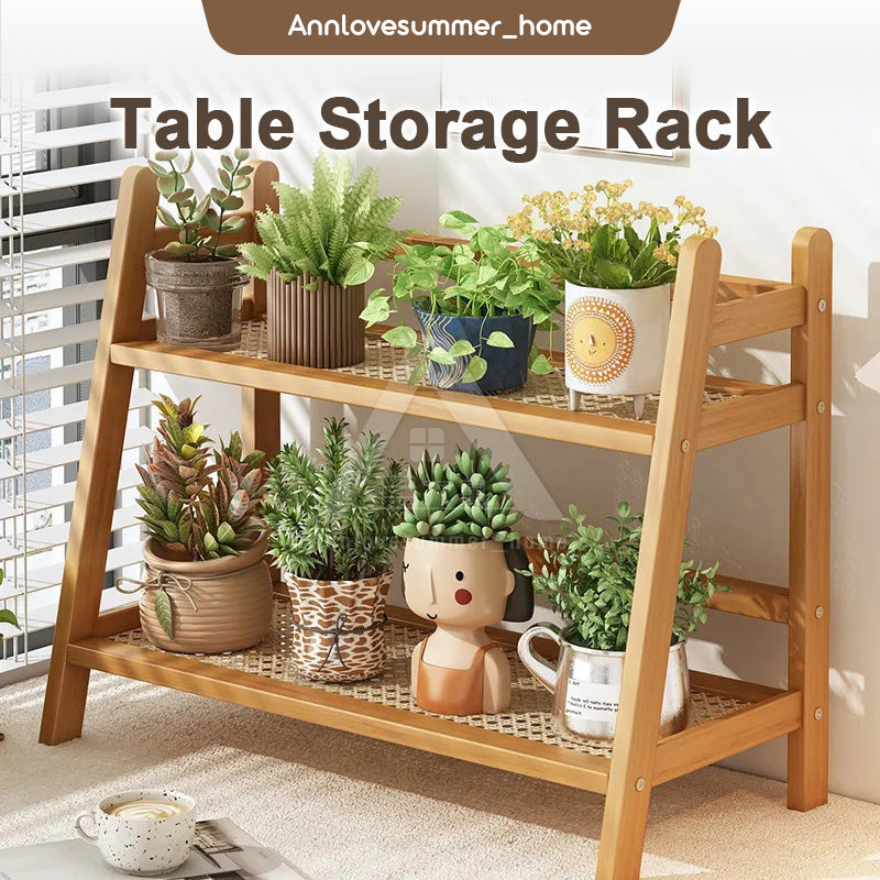 【𝗔𝗦𝗛】Table Storage Rack Desktop Organizer Tabletop Kitchen Racks Integrated Ladder Racks Rattan 置物架