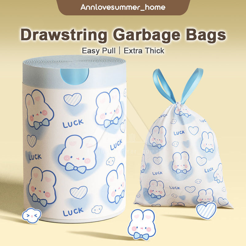 【𝗔𝗦𝗛】25/50pcs Super value🔥 Garbage bags with Rope Easy Pull Drawstring Lasting Cleaning Household Trash Bags Dustbin