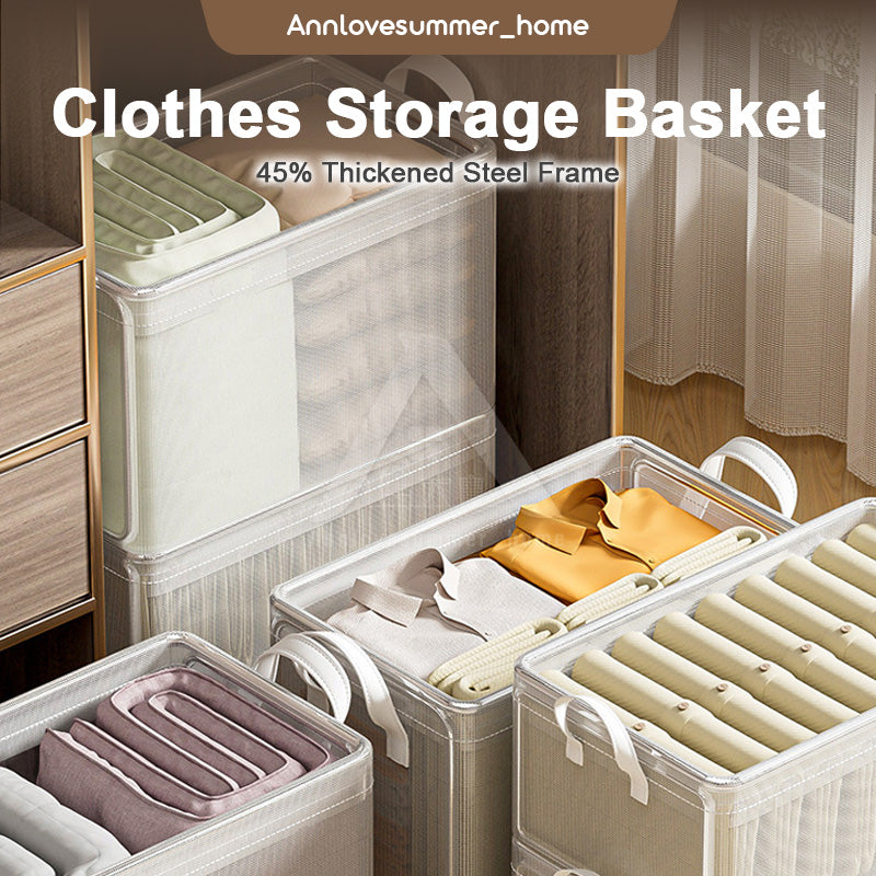 【𝗔𝗦𝗛】Clothes Storage Basket PVC Foldable Wardrobe Organizer Basket Drawer Clear Kotak Penyimpanan Transparan