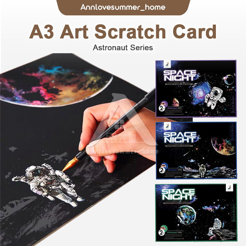【𝗔𝗦𝗛】【BUY 2 FREE PEN】A3 Art Scratch Card (Astronaut Series)