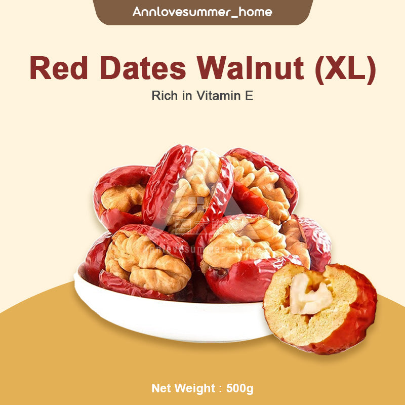 【𝗔𝗦𝗛】【特大 XL -500g】One pcs per pack❗️ 特级红枣夾核桃仁/ 红枣夹核桃/ 核桃枣 Red Dates With Walnut (XL)/ Walnut Stuffed Red Dates
