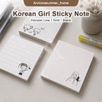 【𝗔𝗦𝗛】Sticky Note 80 Sheets/set Korean Girl B&W Horizon Line/Grid/Blank (1 Pack 4 Design)韩国女孩黑白便利贴