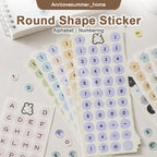 【𝗔𝗦𝗛】【1 Set 12pcs】Numbering Sticker Round Shape Cute Alphabet label DIY Scrapbook Planner Kids Books 字母数字标签贴纸