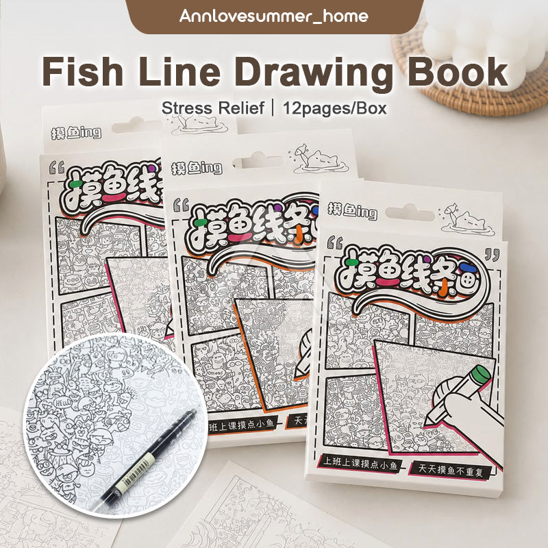 【𝗔𝗦𝗛】[Bundle of 2]  Fish Line Drawing Book Simple Stroke Pen Work Boredom Decompression 摸鱼线条画