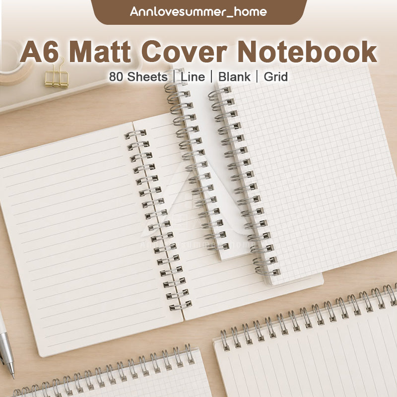 【𝗔𝗦𝗛】160pages Matt Cover Notebook A6 Spiral Wire O Planner Journal Notebook sketch book - Line-Blank-Grid A6简约线圈记事本
