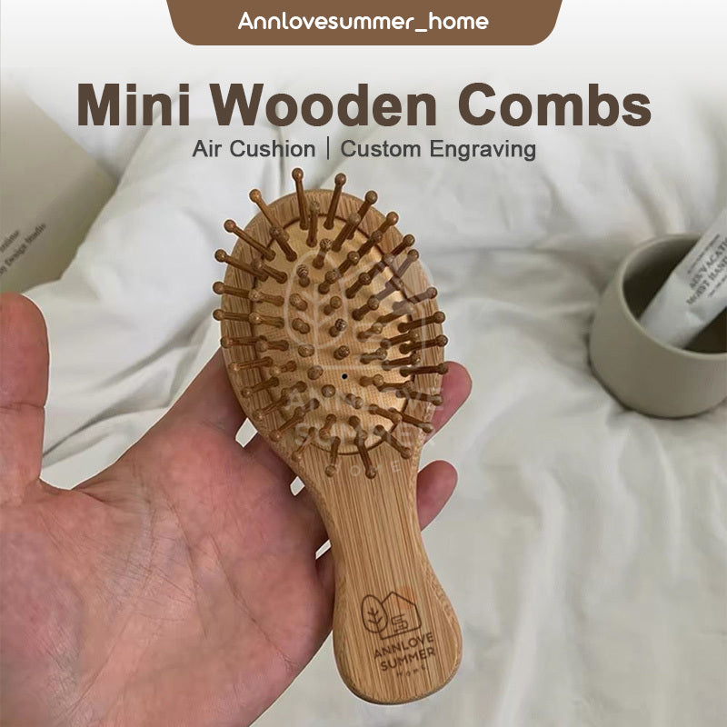 【𝗔𝗦𝗛】Personalized Mini Wooden Combs Portable Air Cushion Anti-static Custom Logo Engraving Available