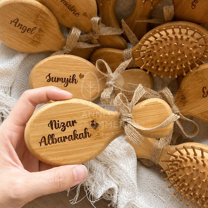 【𝗔𝗦𝗛】Personalized Mini Wooden Combs Portable Air Cushion Anti-static Custom Logo Engraving Available