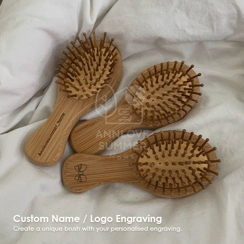 【𝗔𝗦𝗛】Personalized Mini Wooden Combs Portable Air Cushion Anti-static Custom Logo Engraving Available