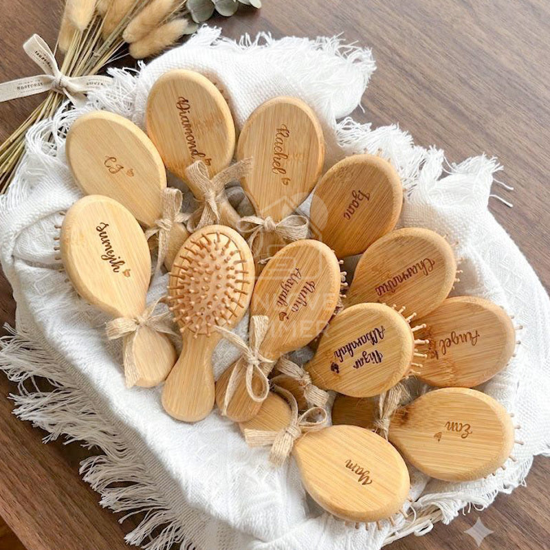 【𝗔𝗦𝗛】Personalized Mini Wooden Combs Portable Air Cushion Anti-static Custom Logo Engraving Available