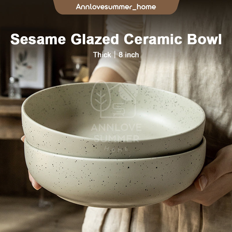 【𝗔𝗦𝗛】8 inch Sesame Glazed Ceramic Deep Plate (Thick)