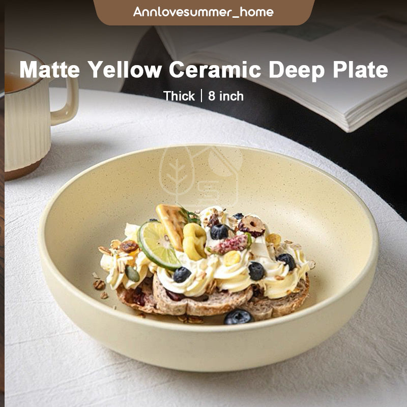 【𝗔𝗦𝗛】8 inch Matte Yellow Ceramic Deep Plate (Thick)