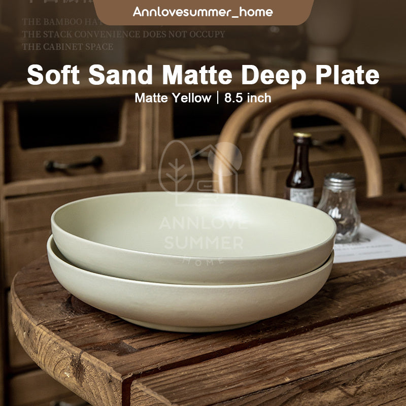 【𝗔𝗦𝗛】 8.5 inch Soft Sand Matte Ceramic Deep Plate (Thick)