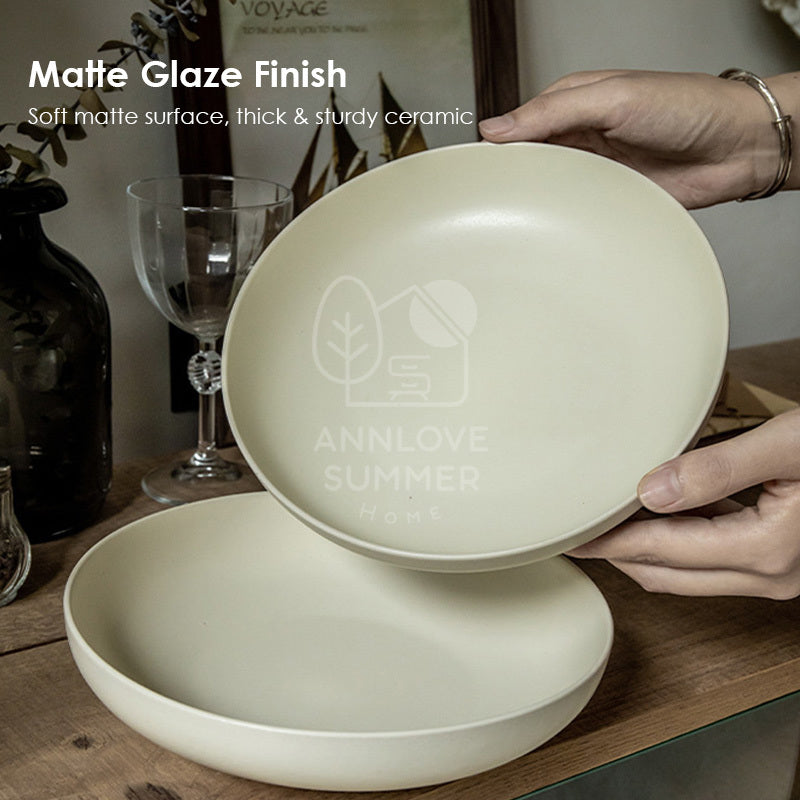【𝗔𝗦𝗛】 8.5 inch Soft Sand Matte Ceramic Deep Plate (Thick)