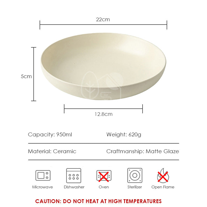 【𝗔𝗦𝗛】 8.5 inch Soft Sand Matte Ceramic Deep Plate (Thick)