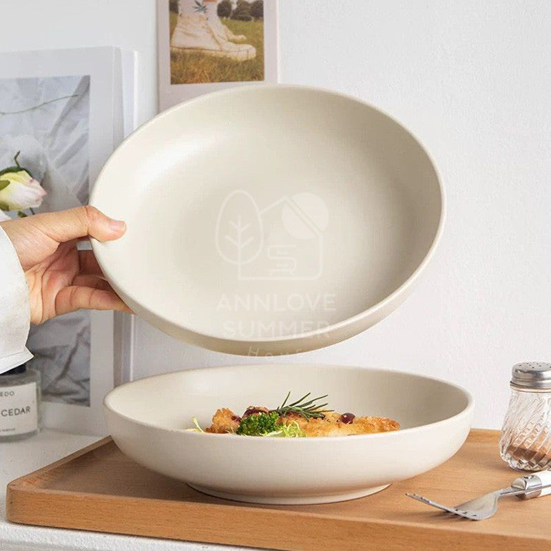 【𝗔𝗦𝗛】 8.5 inch Soft Sand Matte Ceramic Deep Plate (Thick)