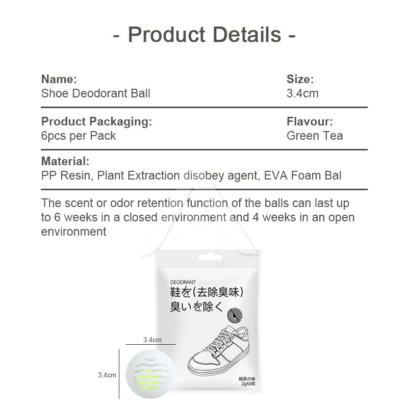 【𝗔𝗦𝗛】[2 PACKS BUNDLE] Shoe Deodorant Balls 6-Pack for Fresh Scent and Odor Control in Shoes and Cabinets