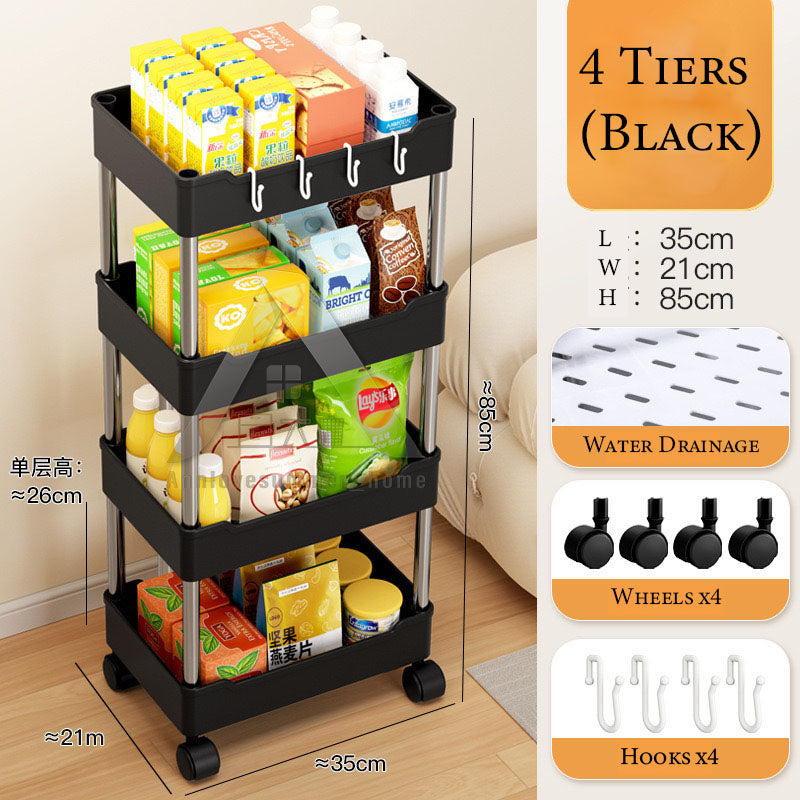 【𝗔𝗦𝗛】Hard PP Plastic 3/4 Tier Multifunction Storage Trolley