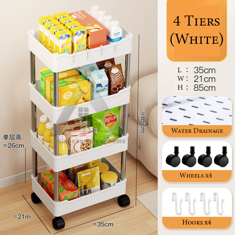 【𝗔𝗦𝗛】Hard PP Plastic 3/4 Tier Multifunction Storage Trolley