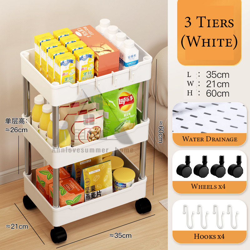 【𝗔𝗦𝗛】Hard PP Plastic 3/4 Tier Multifunction Storage Trolley