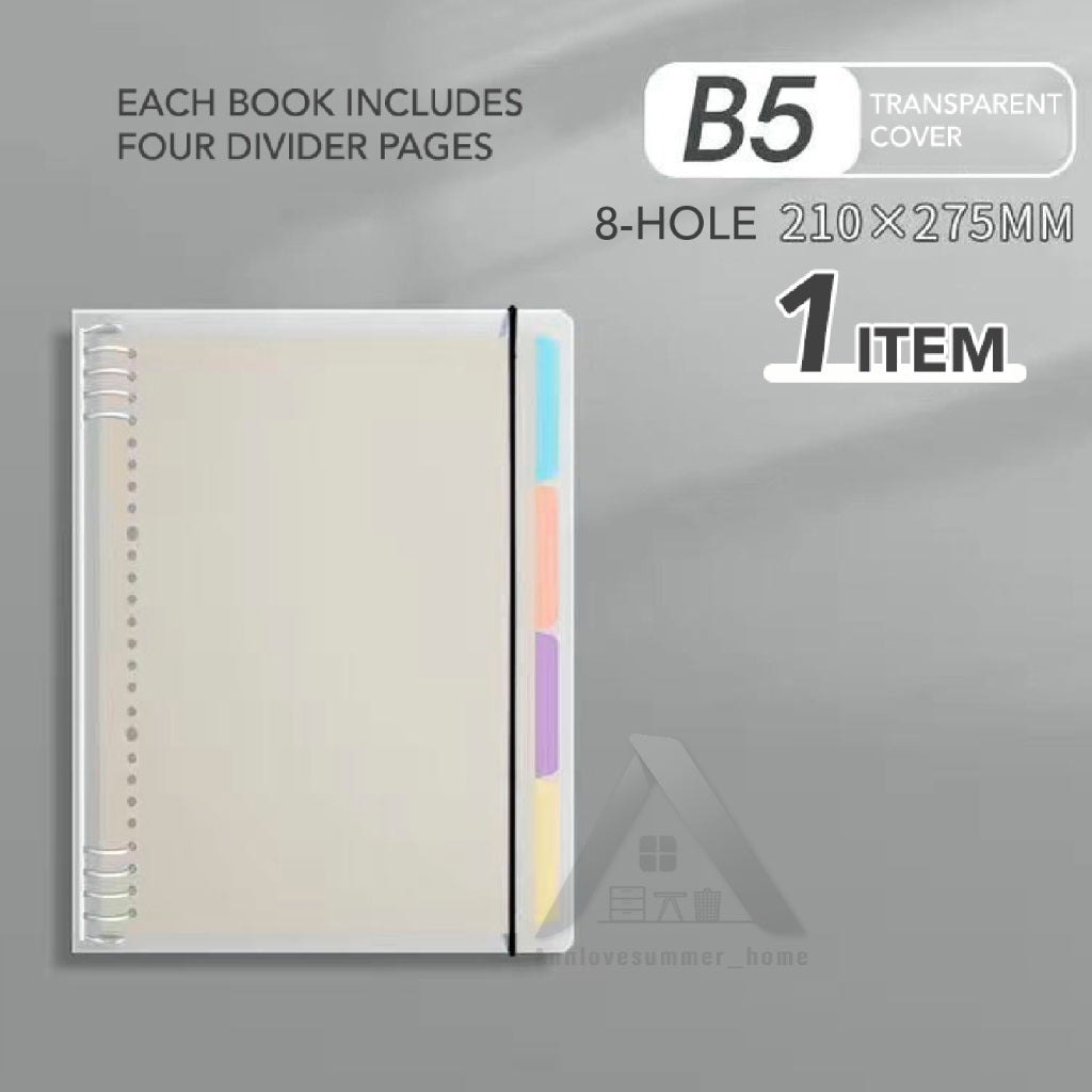 【𝗔𝗦𝗛】FULL SET❗️Muji Metal A5/A4/B5 Transparent Cover Straps & Divider Page Student Notebook Journal Inner Page Refill笔记本