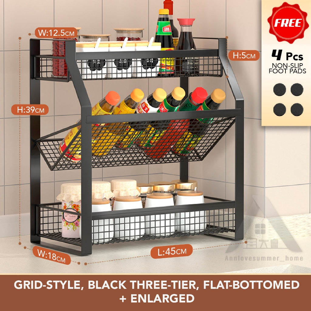 【𝗔𝗦𝗛】Kitchen Organizer Spice Rack Seasoning Rack Kitchen Shelf Steel Rack厨房台面收纳架