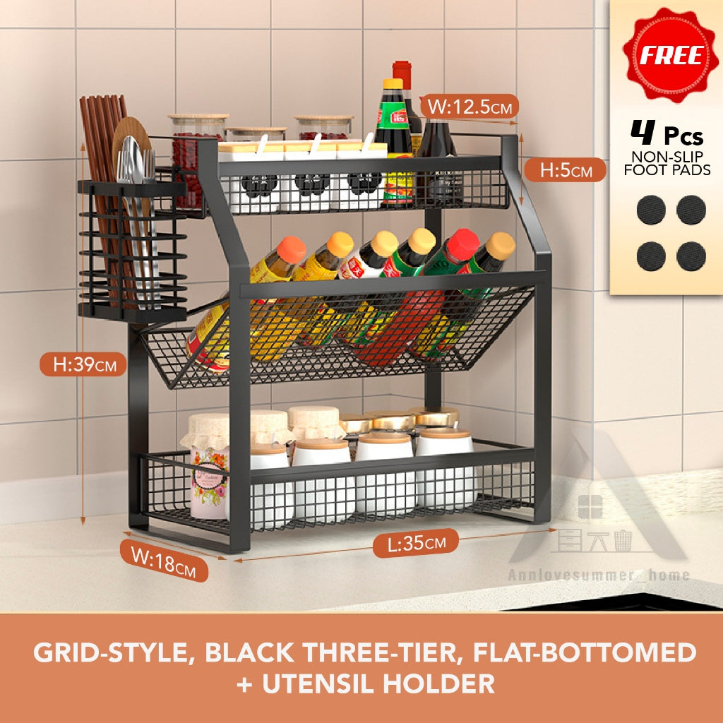【𝗔𝗦𝗛】Kitchen Organizer Spice Rack Seasoning Rack Kitchen Shelf Steel Rack厨房台面收纳架
