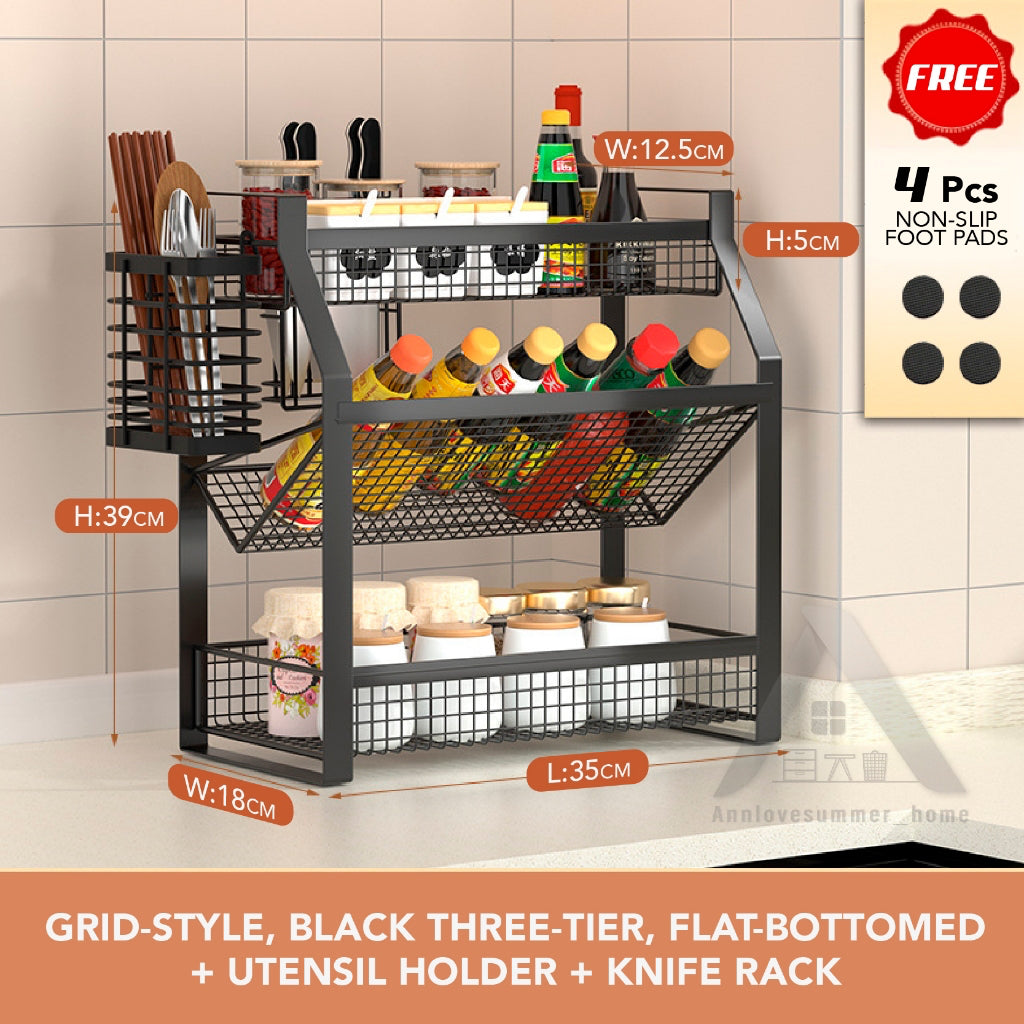 【𝗔𝗦𝗛】Kitchen Organizer Spice Rack Seasoning Rack Kitchen Shelf Steel Rack厨房台面收纳架