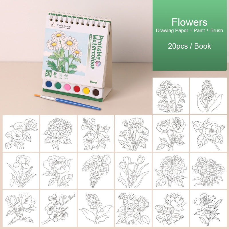 【𝗔𝗦𝗛】Creative Watercolor DIY Painting Book Portable水粉画自带颜料涂色绘本