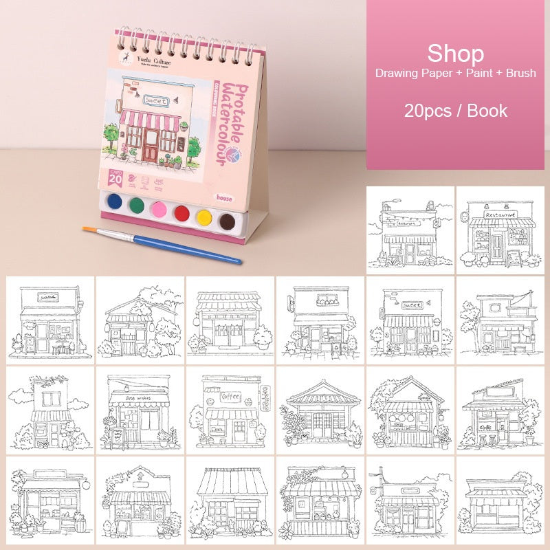 【𝗔𝗦𝗛】Creative Watercolor DIY Painting Book Portable水粉画自带颜料涂色绘本