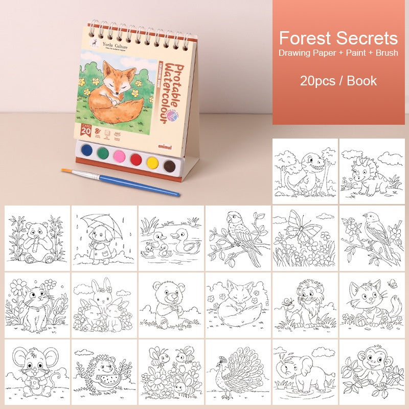 【𝗔𝗦𝗛】Creative Watercolor DIY Painting Book Portable水粉画自带颜料涂色绘本