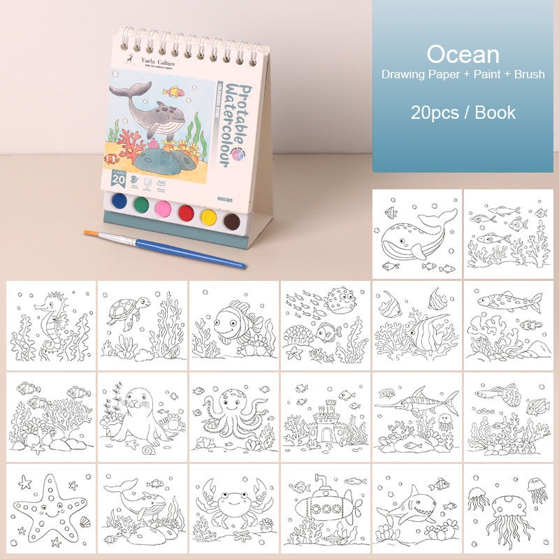 【𝗔𝗦𝗛】Creative Watercolor DIY Painting Book Portable水粉画自带颜料涂色绘本