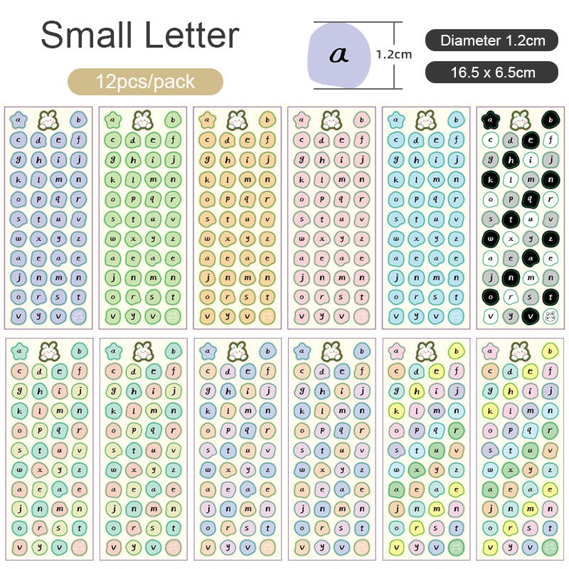 【𝗔𝗦𝗛】【1 Set 12pcs】Numbering Sticker Round Shape Cute Alphabet label DIY Scrapbook Planner Kids Books 字母数字标签贴纸
