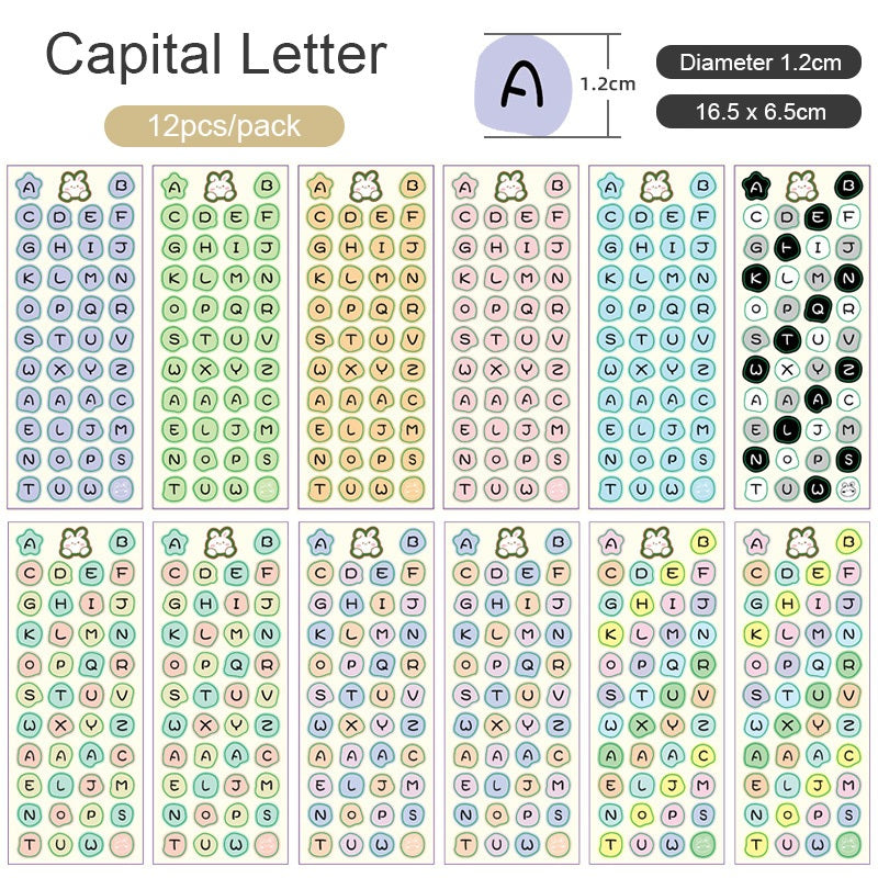 【𝗔𝗦𝗛】【1 Set 12pcs】Numbering Sticker Round Shape Cute Alphabet label DIY Scrapbook Planner Kids Books 字母数字标签贴纸