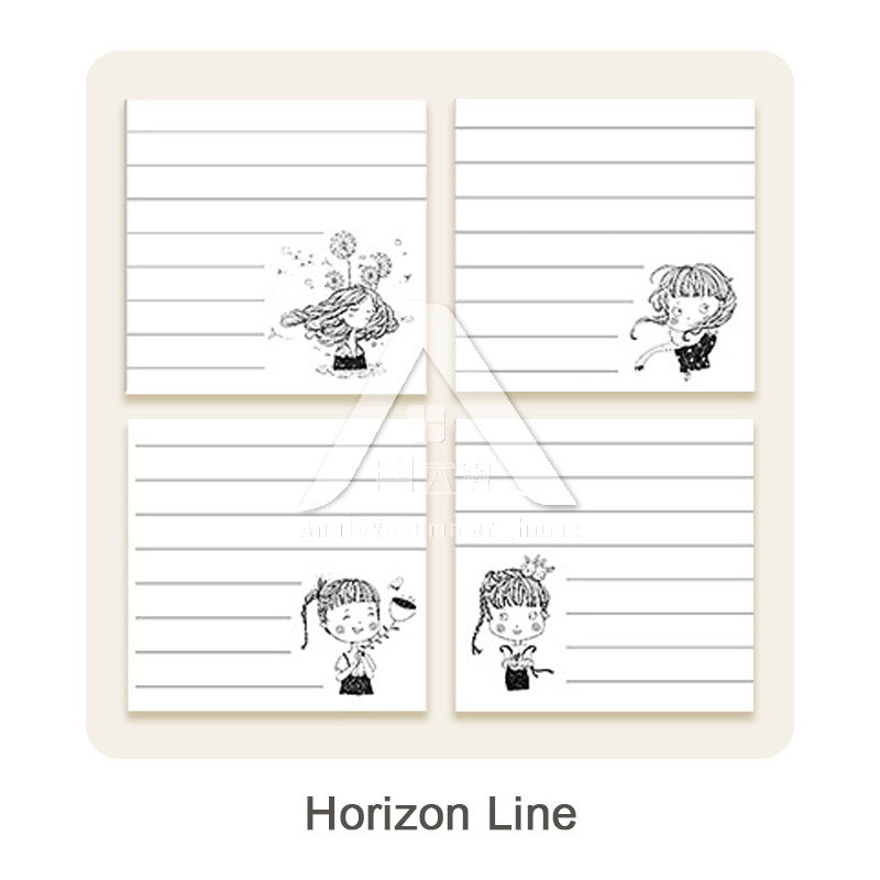 【𝗔𝗦𝗛】Sticky Note 80 Sheets/set Korean Girl B&W Horizon Line/Grid/Blank (1 Pack 4 Design)韩国女孩黑白便利贴