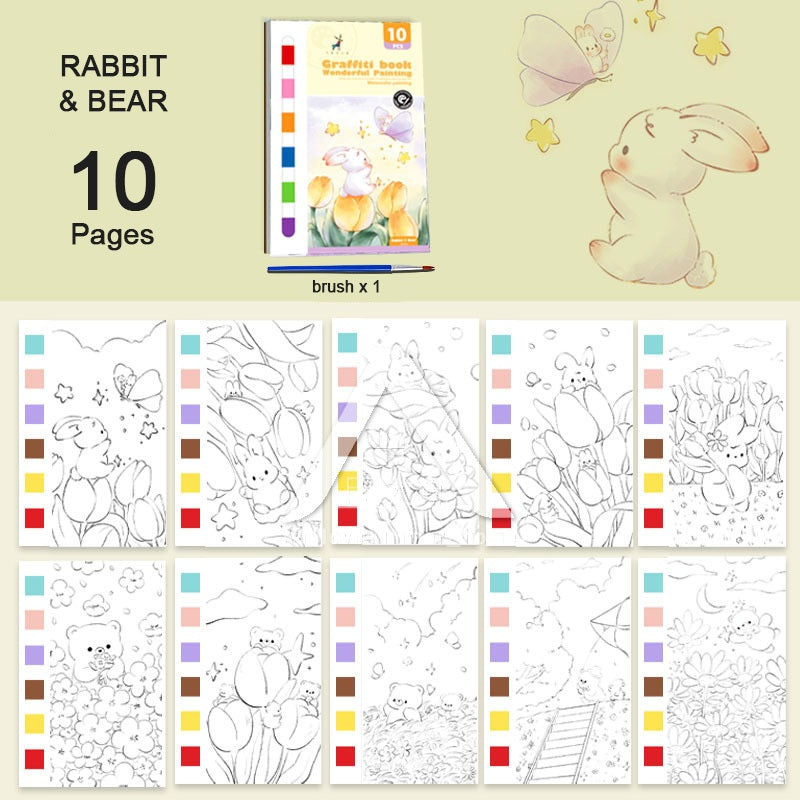 【𝗔𝗦𝗛】Watercolor Painting Notepad Portable Coloring Pastel Coloring Book水彩画自带颜料涂色便签本