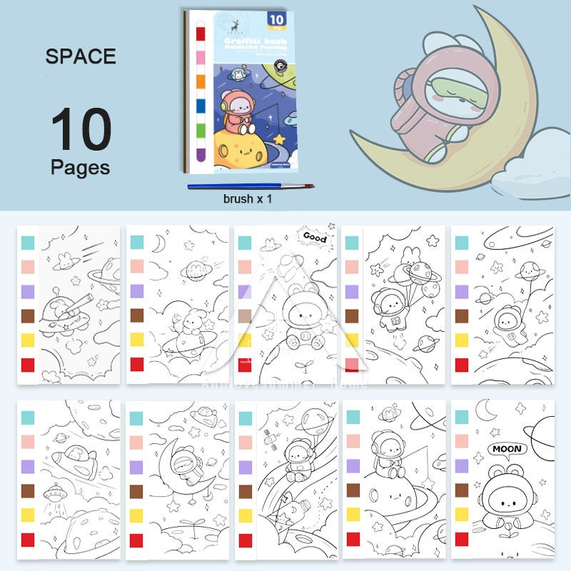 【𝗔𝗦𝗛】Watercolor Painting Notepad Portable Coloring Pastel Coloring Book水彩画自带颜料涂色便签本