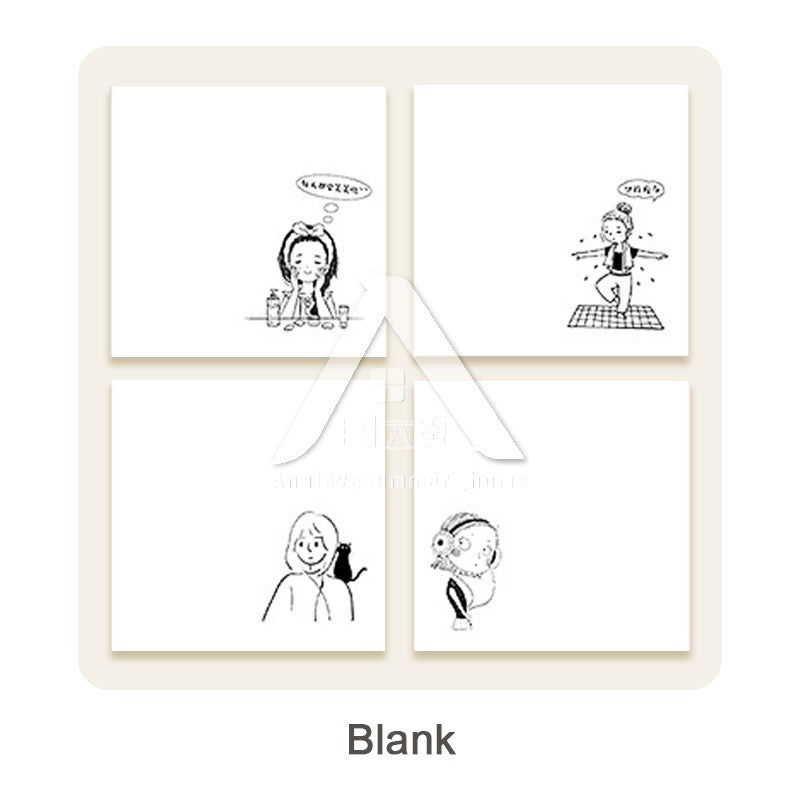 【𝗔𝗦𝗛】Sticky Note 80 Sheets/set Korean Girl B&W Horizon Line/Grid/Blank (1 Pack 4 Design)韩国女孩黑白便利贴