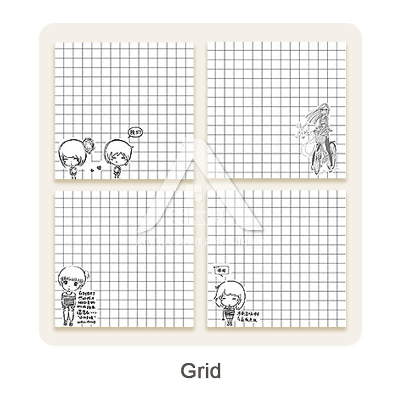 【𝗔𝗦𝗛】Sticky Note 80 Sheets/set Korean Girl B&W Horizon Line/Grid/Blank (1 Pack 4 Design)韩国女孩黑白便利贴